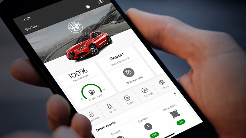 A smartphone displaying a page from the Alfa Connect app.